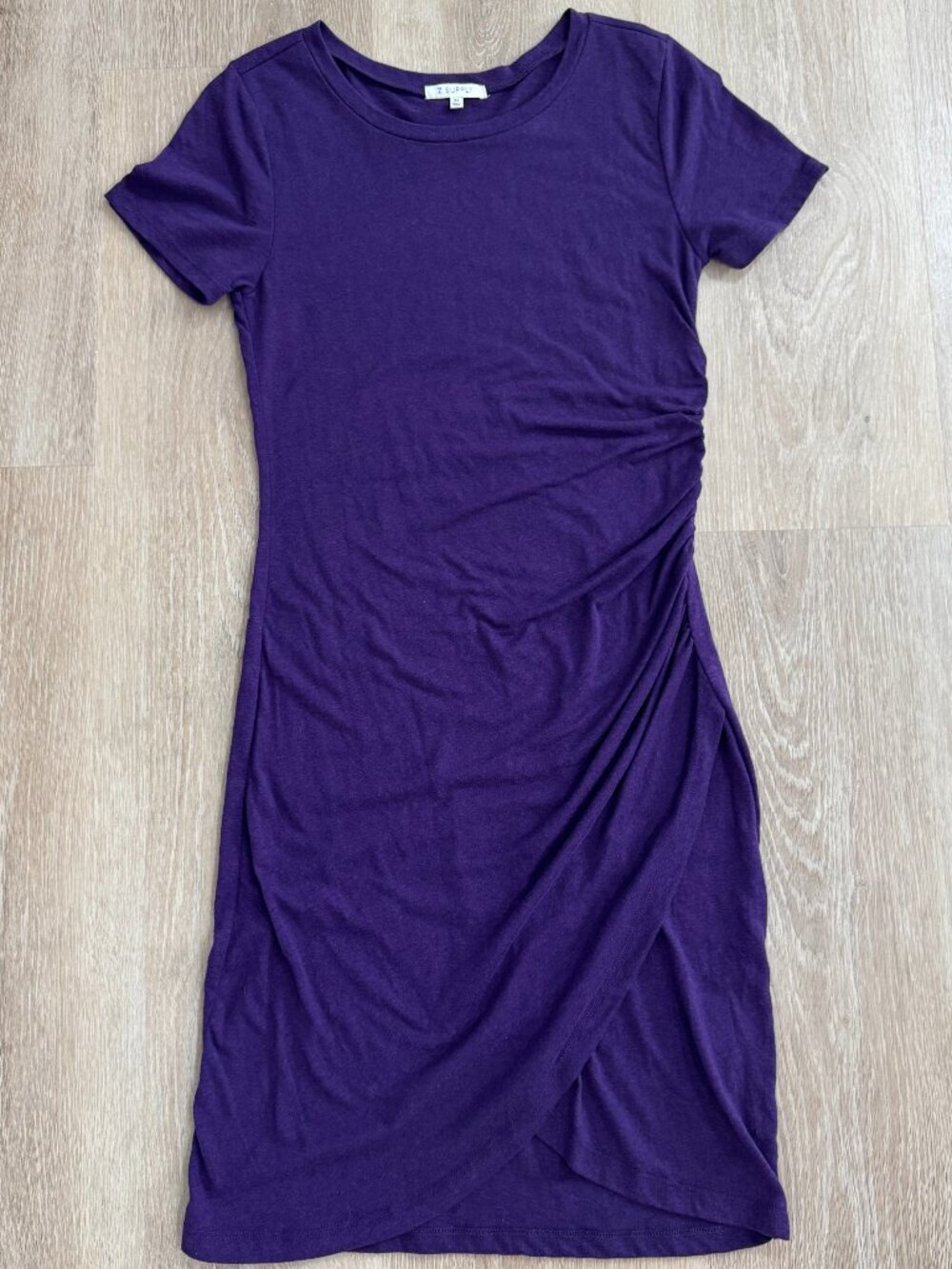 Z Supply Purple Ruched Draped T-Shirt Dress XS